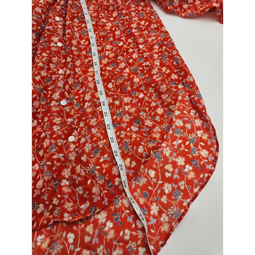 Veronica Beard Women's Size 2 Orange Floral Button-Up Silk Long Sleeve Blouse - Picture 4 of 9